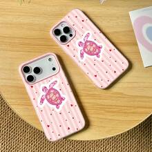 1 pièce Étui de téléphone en matériau TPU 2-en-1 avec motif rayé rose, cœur et tortue, compatible avec iPhone 17/17promax/17pro/Air/13/16promax/16/15/14/12promax/13promax/11pro/14pro/15pro/12, coque souple de protection à la mode, luxe premium - Multicolore - Voir 2