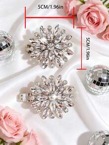 2 piezas Accesorios de zapatos desmontables DIY, clips de zapatos de mujer elegantes y de moda con forma de flor de girasol de metal con strass, dijes para bolsos, decoración para zapatos de tacón alto en negro, blanco y rojo para oficina y negocios - Blanco - Ver 6