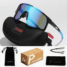 1 Set POLASUP Contrast Color Sports Cycling Glasses, One-Piece Lens, Half-Frame Hollow Tech Style Design, Lightweight Non-Slip Temples, Suitable For Cycling, Running, Outdoor Activities, Etc. Comes With Hard Case, Storage Bag, Glasses Strap And Cleaning Cloth, Complete Accessories, Fashionable Unique Unisex - Multicolor - View 10