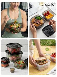 choxila 6pcs/Set Food Storage Container Set, Fresh-Keeping Box Set, Sealed Plastic Jars & Lunch Boxes With Lids, Airtight Food Storage Containers For Home, Leak-Proof Refrigerator Storage Boxes, Stackable Plastic Lunch Boxes, Suitable For Home, Office, School, Picnic, Kitchen Supplies - View 6