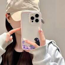 1 buah Casing Ponsel Bingkai Pink Transparan Minimalis Pelindung Lensa Anti Jatuh Anti Benturan Motif Gaun Ungu untuk Tampilan Belakang Wanita, Kompatibel dengan iPhone 16 Pro Max 17/16/15/14 Plus/13/12/11 Air dan Seri Lainnya - MultiWarna - View 5