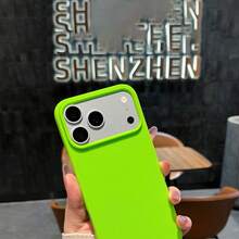噴漆無框糖果色液態矽膠手機殼，分體設計大鏡頭開孔防指紋超薄殼，適用於 iPhone 17 16 15 14 13 Pro Max 12 Pro Max 11 手機殼，多款節日禮物 - 螢光綠 - 查看 2