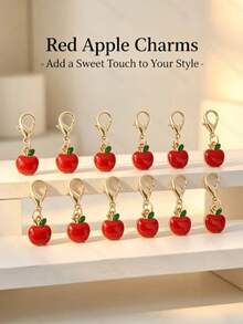 12pcs 2D Cute Red Apple Keychains - Cartoon Fruit Charms With Lobster Clasp - Team Appreciation Gift - Thank You For Helping Me Grow - Perfect For Wallets And Bags - Ideal For Birthdays, Weddings, Graduations, Back To School And Teacher Appreciation - Apple Decorations - Graduation Gift - Red - View 7