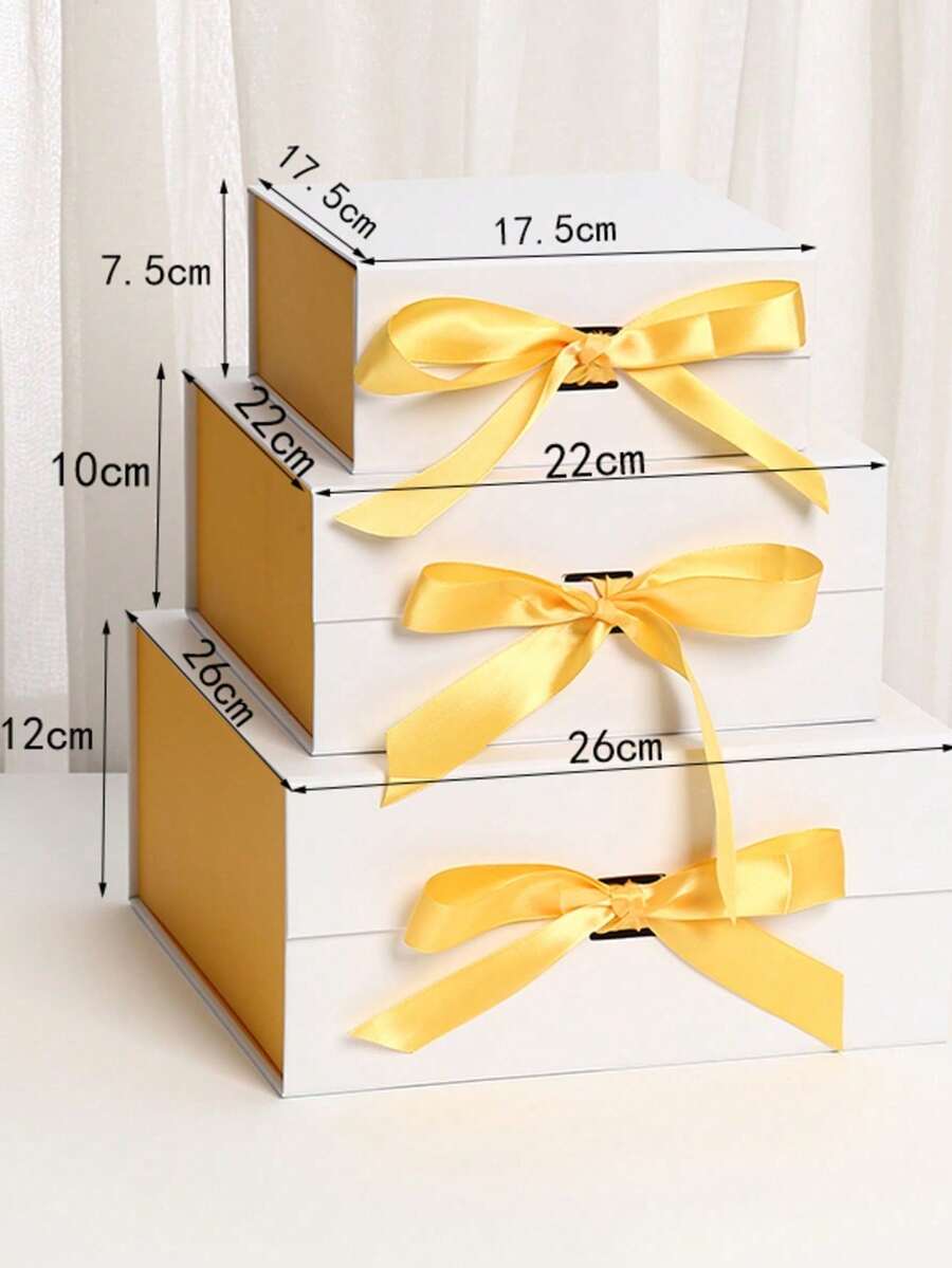 1-Piece Foldable Square Flip-Top Bow Gift Box, Mixed Color Matching Premium Magnetic Closure Gift Box
