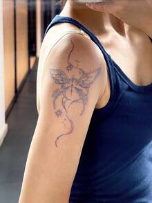 1pc Thin Thread Butterfly Star Vine Pattern Tattoo Sticker, Temporary Tattoo Sticker, Simulated Tattoo Design, Suitable For Travel, Music Festival, Games, Graduation Gifts, Lasts For 3-5 Days - Blue - View 3