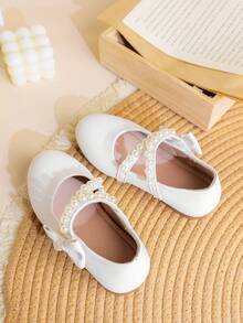 1 Pasang Sepatu Flat Anak Perempuan/Anak-Anak Modis dan Elegan dengan Hiasan Mutiara Imitasi, Nyaman, Cocok untuk Musim Semi, Musim Panas, Musim Gugur - Putih - View 3