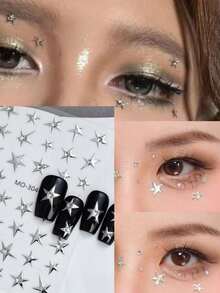 1pc Star-Shaped Face Sticker, Metallic Silver Rhinestone Five-Pointed Star Face Sticker, Shiny And Versatile, Suitable For Y2K, Carnival, Five-Pointed Star And Rhinestone Face Decoration (Self-Adhesive) - Multicolor - View 3