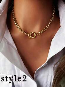 1pc Gold Women's Birthday Flower Pendant Necklace, Luxury Baroque Donut Buckle Design, High-End Vintage Women's Daily Decorative Gift - Gold - View 13