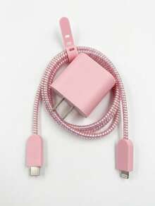 4pcs Pink TPU Shockproof Charger Protective Case Cable Winder Compatible With Apple 18W/20W Charger - Scrub Powder - View 7