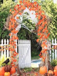 1/12pcs, Artificial Autumn Leaf Garland, Ivy Hanging Vine Garland, Fake Maple Leaf Garland, Suitable For Halloween Thanksgiving Holiday Decoration, Home Wedding Fireplace Party, Autumn Home Decor, Room Decor, Gift, Table Decor, Centerpiece Decor - Red - View 6
