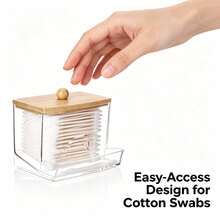 Tbestmax 10 Oz Cotton Swab/Ball/Pad Holder With Vanity Tray, Qtip Apothecary Jar, Bathroom Containers Dispenser Storage 3 Pack Wood Lids - 三件套(竹蓋) - 查看 2