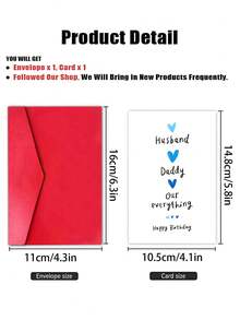1pc "Husband Daddy Our Everything" Birthday & Father's Day Card With Envelope, Cute Blue Heart Design, Sweet Gift For Husband & Dad From Wife And Family, Blank Inside - A - View 5