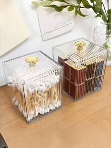 Dust Proof Acrylic Cosmetic Storage Box High Transparency Sealed With Lid Swab Box For Dorm Household Apartment Bathroom Countertop Decorative Storage Organizer Clear Glance Chic Luxury Texture Gift For Ladies Cosmetic Lovers On Birthday - Multicolor - View 10