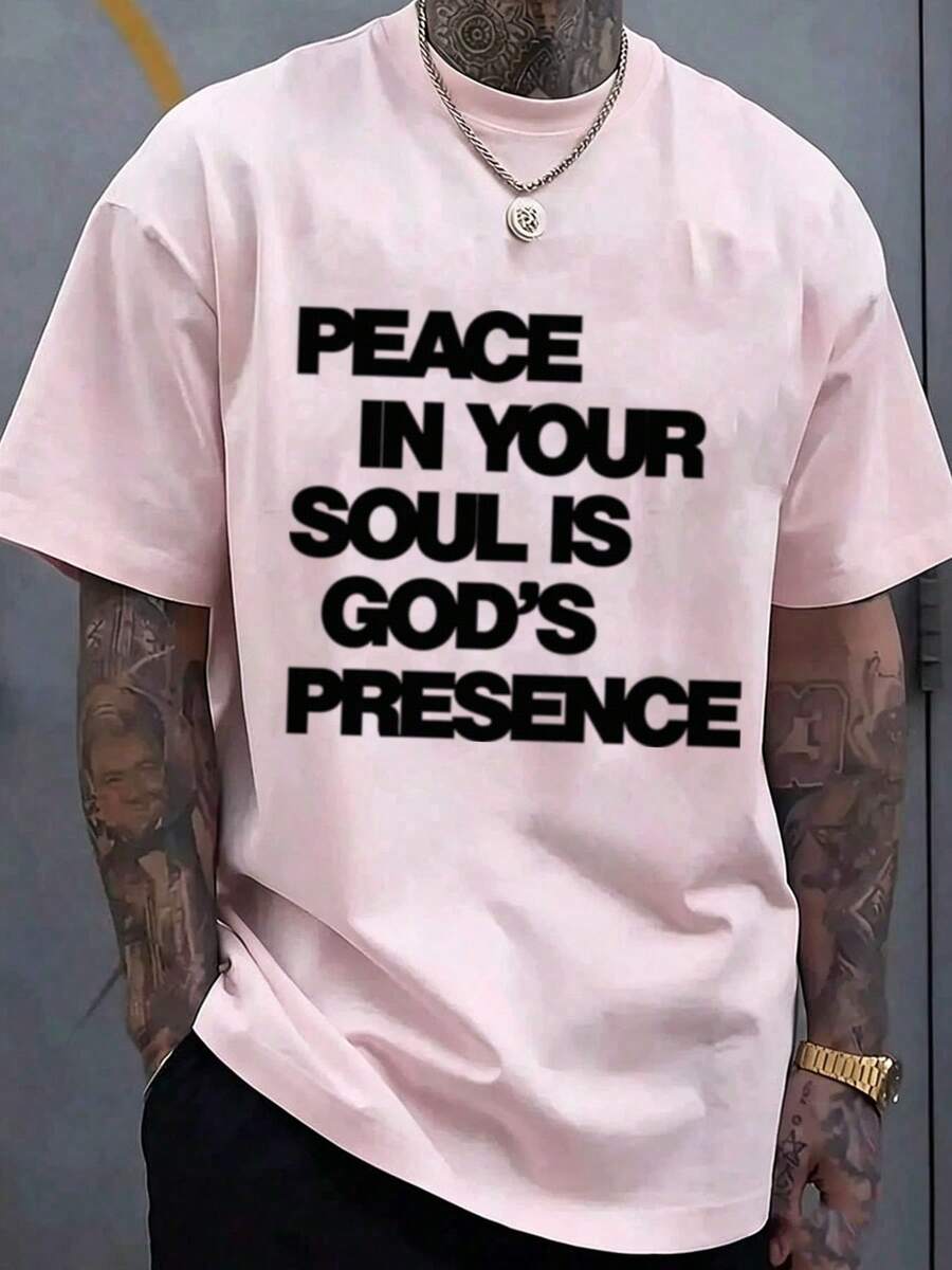 GOD'S ART ON DISPLAY Men's Summer Casual Graphic Tee Faith Inspired Everyday Top For Men Ideal Father's Day Gifts - 粉色 - 查看 1