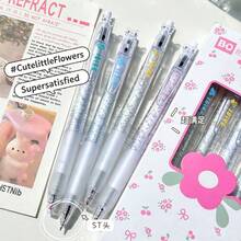 4/1 Pc. Stylo à bille à clic imprimé floral mignon, style frais. 0,5 mm. Encre noire. Stylo élégant, séchage rapide, écriture fluide pour les examens. Stylo pour projets. Stylo pour journal intime. Stylo-plume. Fournitures scolaires. Saison de la rentrée scolaire. Cadeau. - Imprimé floral, frais et mignon - Voir 5