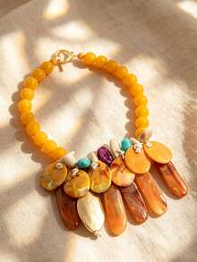 Chunky Amber Statement Bib Necklace, Multicolor Oversized Choker, Summer Tropical Beach Resort Bold Collar Jewelry - Multicolor - View 7