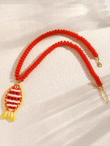 1pc Vintage Elegant Personalized Y2K Women's Necklace, Dopamine Colorful Acrylic Tropical Fish Pendant Necklace Exaggerated Beaded Choker, Suitable For Daily Wear, Party, Date, Holiday, Music Festival, Summer Beach Vacation, Commemorative Gift For Friends, Family, Couples, Women, Jewelry Accessory Original Design - Multicolor - View 5