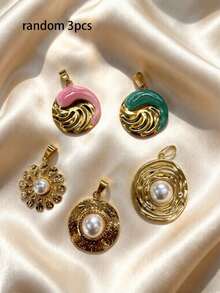 Multi-Piece Stainless Steel Enamel Style Pearl Pendant Set Random3pcs(5pcs-3 Pairs Random Combination, 3pcs-1 Style Random Chain Design). Made Of Stainless Steel Material, Gold-Plated Process, Romantic And Simple, Versatile, Very Suitable For Dating Scenes. Waterproof And Sweat-Resistant, - Multicolor - View 11
