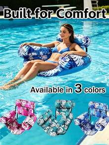 1 pieza Silla flotante para piscina para adultos, silla hamaca inflable para piscina, silla flotante para piscina con 4 tubos de aire, sofá flotante para piscina con patrón floral azul, reutilizable, adecuado para fiesta de piscina de verano, exterior, piscina, piscina inflable, flotador inflable para piscina, esencial para vacaciones - Multicolor - Ver 2