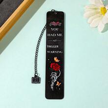 "You Had Me At Trigger Warning" Gothic Metal Bookmark With Book Charm & Gift Box - Durable Page Marker For Dark Academia Fans, Gothic Enthusiasts & Gift-Givers. - Color - View 3