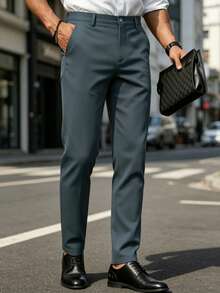 Men's Casual Dress Pants, Light Business Professional Dress Pants, Commuter Straight Leg Suit Pants - Light Grey - View 2