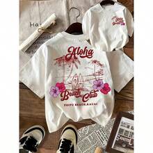 Nuevo verano ligero camisas de mujer,Playera para Mujer de Manga Corta y Cuello Redondo con Estampado Tropical Aloha Beach Club, Blusa Blanca con Rojo de Corte Relajado, Fresca, Cómoda y Ver - Blanco - Ver 6