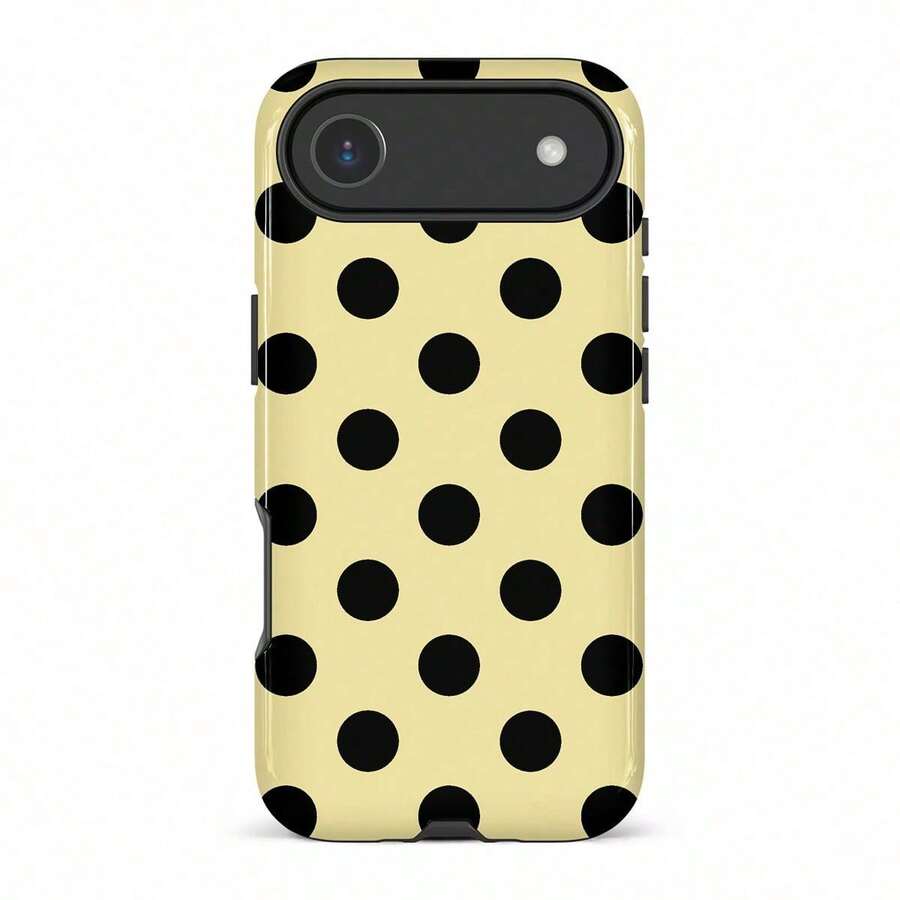 A Stylish Phone Case That Does Not Include A Lanyard Or Stand. This Fashionable Phone Case Features Yellow And Brown Polka Dots And Is Shockproof. It's Compatible With The Galaxy S17/16/15/14/13/12/11 Pro/Pro Plus/12/13, And Is Suitable For The Galaxy S26, S25, S24, S23, S22, S21, And S21 Plus Ultra (International Version, Not Domestic). A Perfect Easter Or Spring Gift. - 黃色背景上帶有黑色圓點 - 查看 1