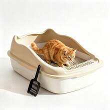 Katzenklo mit hohen Seiten und offener Oberseite, Anti-Tracking-Pedal, erhöhter Spritzschutzrand, große Katzenklo-Schale, leicht zu reinigende halb geschlossene Katzentoilette - Einheitsgröße - Übersicht 2
