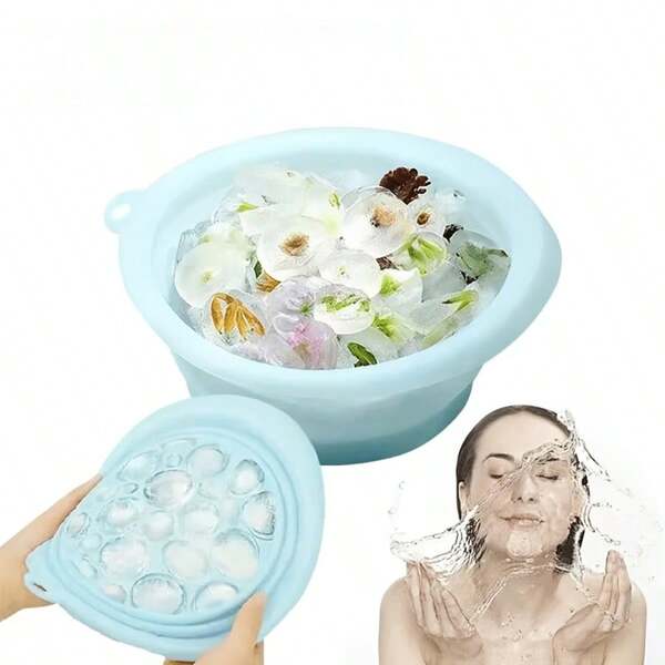 1pc Creative Home Essential Foldable Silicone Ice Facial Cooling Basin, For Facial Care, Skincare Routine, Compact Storage, Foldable Design, Skincare Accessory, Health Enthusiasts, Beauty Lovers Space-Saving Design Suitable For Home And Travel Use, Modern Round Ice Bath Basin Skincare Relaxer, Ice Bath Cooling Essential, Lightweight Fashionable Style, Travel Enthusiasts' First Choice