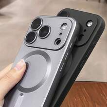 Matte Metallic MagSafe Phone Case, Ultra-Thin Scratch-Resistant Aluminum Texture Wireless Charging Protective Cover, Lens Film Dust-Proof Mesh Magnetic, Compatible With IPhone 17 16 15 14 13 Pro Max 12 Pro Max 11 Phone Case, Various Holiday Gifts - Black - View 10