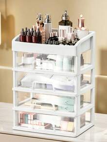 Large Capacity Cosmetic Storage Box With Drawers, Dustproof And Waterproof, Durable, And Perfect For Organizing Cosmetics, Makeup, Perfume, Lipstick, And Makeup Brushes. A Popular Gift For Women. White/Khaki. - White - View 1