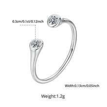 BAMOER Anillo Abierto de Plata de Ley 925 Genuina con Doble Moissanita Redonda, Engaste de Bisel, Banda Ajustable Envolvente, Regalo Ideal de Cumpleaños & Aniversario para Mujeres - MSR096-E - Ver 9