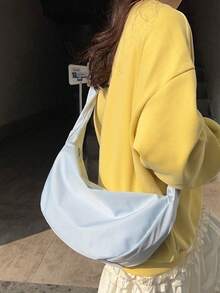 日韓風百搭女款通勤風高級質感皮革柔軟大容量可調節肩帶褶皺雲朵包 春夏多巴胺腋下斜挎肩背包 購物上學大學風派對宴會禮物包 - 淺藍色 - 查看 5