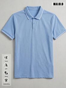 男士淺藍色短袖 Polo 衫，領口與袖口白色飾邊，經典百搭休閒上衣，適合日常、週末穿著與運動 - 淺藍色 - 查看 4
