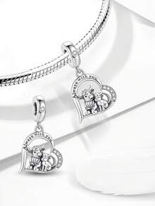 1pc Fashionable Sparkling Heart-Shaped Cow Mother & Child Pendant Bead Decor, Suitable For Women Bracelet DIY Jewelry - Style 1 - View 5