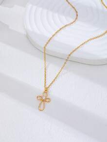 1/5pcs Multi-Layer Cross Y-Shaped Pendant Multicolor Virgin Mary Cross Pendant Multi-Layer Chain Women's Bohemian Style Jewelry Necklace (Rhinestone Color Random) - Multicolor - View 4