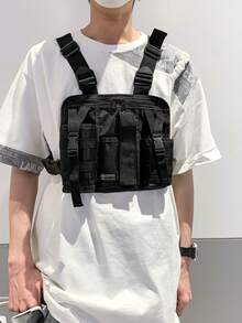 男士休闲拉链网眼插肩背心胸包，便携式设计，适合工作通勤、购物、旅行，是理想的父亲节礼物。 - 彩色 - 查看 14