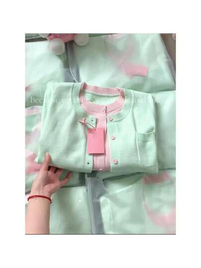 Cárdigan Abierto de Punto de Manga Larga Estilo Coreano en Rosa y Verde Dulce para Mujer, Diseño de Primavera y Otoño, Chaque.