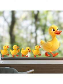 1pc Static Cling Duck Parent & Child Window Sticker, Pastoral Style 2D Flat Glass Decal, Glue-Free Removable Home Window & Storefront Decorative Sticker - Duck - View 5