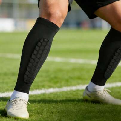 1 Pair Honeycomb Thickened Sports Accessories, Disperse Impact Force, Effectively Disperse Impacts, Bumps And Scratches During Sports. Made Of High Elasticity Quick-Drying Knitted Fabric, Skin-Friendly And Non-Sweaty, Fits Leg Curves Without Tightness, No Feeling Of Restraint During Sports; Breathable Mesh Structure Accelerates Air Circulation, Keeps Dry And Comfortable Even After Long-Term Wear