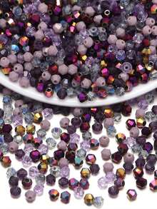 1 Pack Purple Glass Crystal Pointed Beads, Random Shades (Random Quantity Per Color), Approx. 200pcs/Bag - Purple - View 4