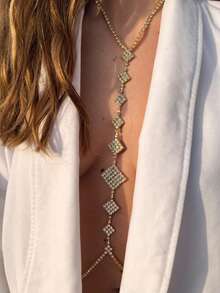 Women's Classic Bra Chain, Rhinestone Body Jewelry, Sexy Party Accessory - Gold - View 2