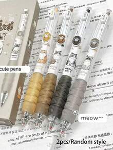 4pcs Cute Cat Theme Gel Pens - 0.5mm Fine Tip, Quick-Dry Black Ink - Stylish & Fun Retractable Pens, Suitable For Office, School And Home Use, Writing Pens, School Supplies, Back To School Season - Kitten - View 9