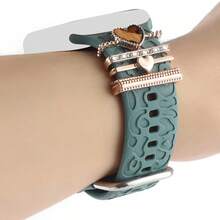 5pcs Watch Band Decorative Rings, Fashionable Personalized Faux Leather Heart, Leopard Print Heart, Leopard Print Five-Pointed Star, Multiple Styles Available, Suitable For Apple Watch Band Decoration, Suitable For Daily Wear - Rose Gold, Gold - View 4