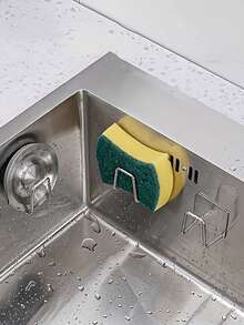 1/3 Piecesstainless Steel Kitchen Sink Sponge Rack, Drain Rack, Wall-Mounted Storage Rack Hook, No-Drill Kitchen Storage Rack, Sponge And Washbasin Bracket, Easy To Install, Space-Saving, Practical Hooks, Kitchen Accessories, Christmas Gift. - Multicolor - View 8