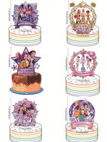 2026新款 1入 K-POP女團裝飾插卡 多用途紙製裝飾片 生日及K-Pop主題派對必備裝飾飾品 - 彩色 - 查看 7