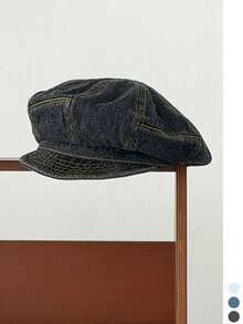 Gorra de niño de periódico lavada vintage, gorro de nube extragrande que adelgaza el rostro para mujeres, boina octogonal artística de estilo callejero Ins, gorro de pintor desgastado, circunferencia de cabeza grande, gorra holgada versátil con ala suave, estilo de diseñador, atuendo casual, gorra de béisbol retro de nicho - Multicolor - Ver 16