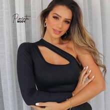 Angelina Women's Bodysuit With Choker Neckline, Puff Sleeves, Tailored In Premium Supplex Fabric - 黑色 - 查看 3
