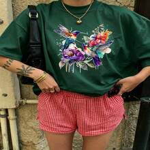 Heartfelt Daily Casual Graphic T-Shirt 100% Cotton Oversized Soft Breathable Casual Crewneck Short Sleeve Top Aesthetic Cute Vintage Style For Casual Wearers Fashion Lovers Daily Outfit Enthusiasts Gift Givers - 綠色 - 查看 18