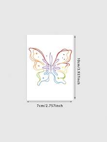 1 Pc Rainbow One Line Sketch Butterfly Temporary Tattoo, Waterproof Gradient Multicolor Outline Fake Tattoo, Minimal Body Art For Shoulder & Collarbone - Multicolor - View 5